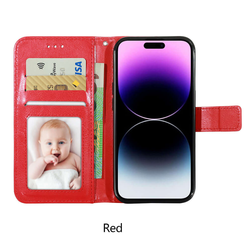Apple iPhone Leather Flip Slot Holder Wallet Case Card 14 13 12 11 X Red - Eastlakes Electronics Sydney